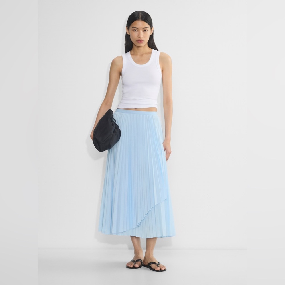 NWT Aritzia Babaton Ladder Poplin Pleated Skirt Skyline Blue XS Maxi